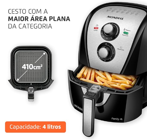 Air Fryer 4L Fritadeira Sem Óleo, Mondial, 1500W, 110V e 220V- AFN-40-BI