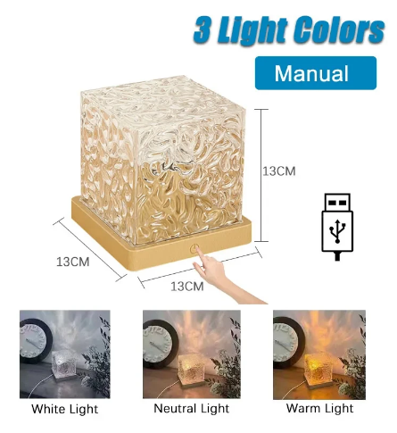 Cubo Projetor de Luzes Dinâmico feito de cristal, 3 Cores ou 16 Cores.