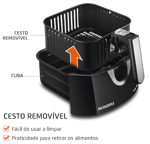 Air Fryer 4L Fritadeira Sem Óleo, Mondial, 1500W, 110V e 220V- AFN-40-BI