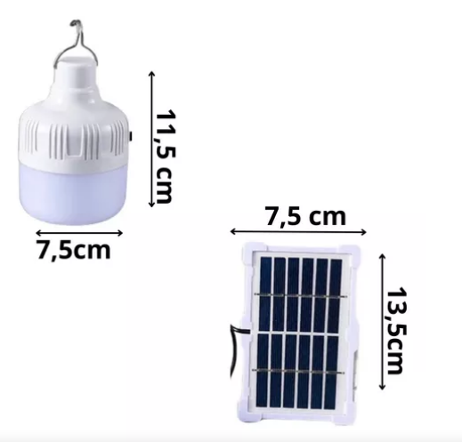 Lâmpada a Energia Solar Recarregável com Placa Solar, Luz Portátil