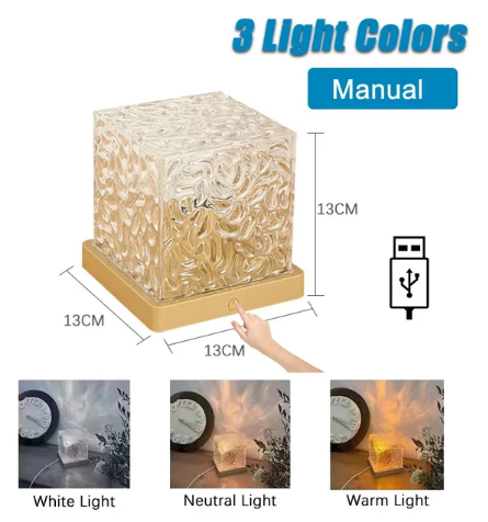 Cubo Projetor de Luzes Dinâmico feito de cristal, 3 Cores ou 16 Cores.