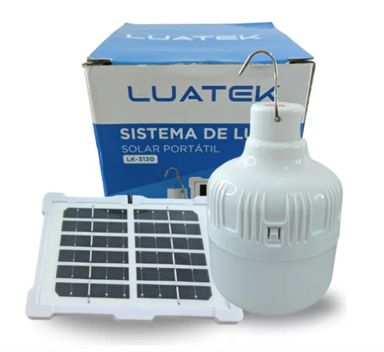 Lâmpada a Energia Solar Recarregável com Placa Solar, Luz Portátil