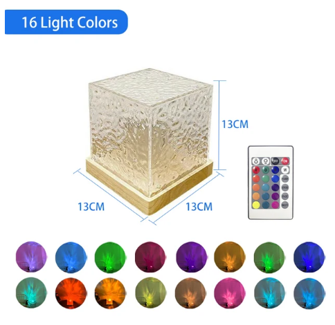 Cubo Projetor de Luzes Dinâmico feito de cristal, 3 Cores ou 16 Cores.