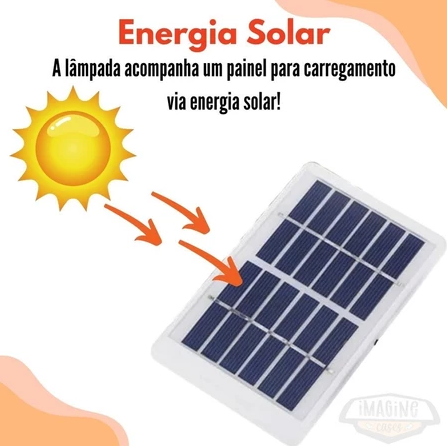 Lâmpada a Energia Solar Recarregável com Placa Solar, Luz Portátil