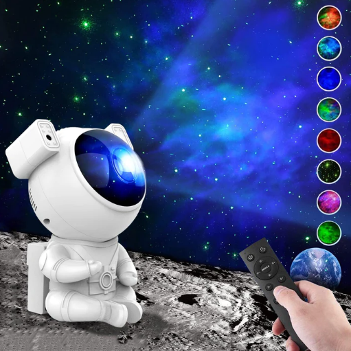 Projetor de luz de galáxia astronauta, projetor Space Buddy. Luz noturna para quarto com controle remoto e temporizador, projetor de estrelas no teto Astro