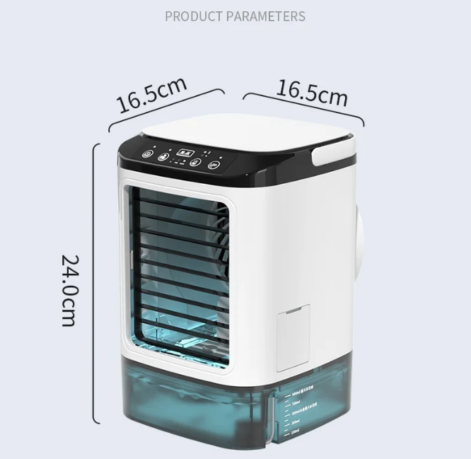 Ar condicionado Portátil e Ventilador, spray duplo, atomização ultrassônica, refrigerador de ar mudo, luz noturna, desktop, 3 velocidades