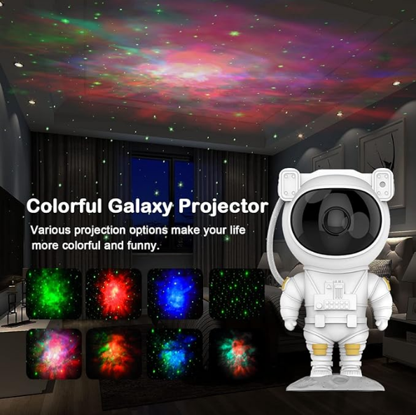 Projetor de luz de galáxia astronauta, projetor Space Buddy. Luz noturna para quarto com controle remoto e temporizador, projetor de estrelas no teto Astro