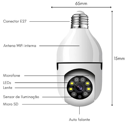 Camera de segurança inteligente Wifi Ip Panorâmica Giratória 360 1080P com Visão Noturna